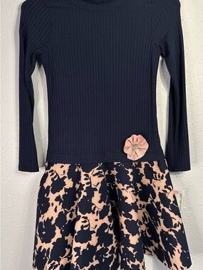 Bonnie Jean Navy and Blush Floral Fit-and-Flare Dress
